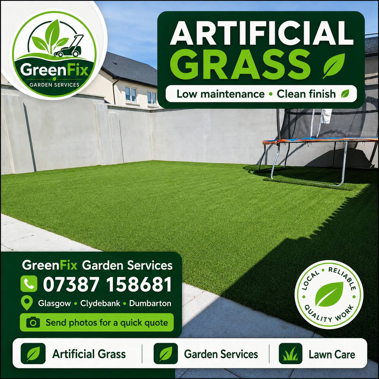 Artificial grass installation in Glasgow by GreenFix Garden Services