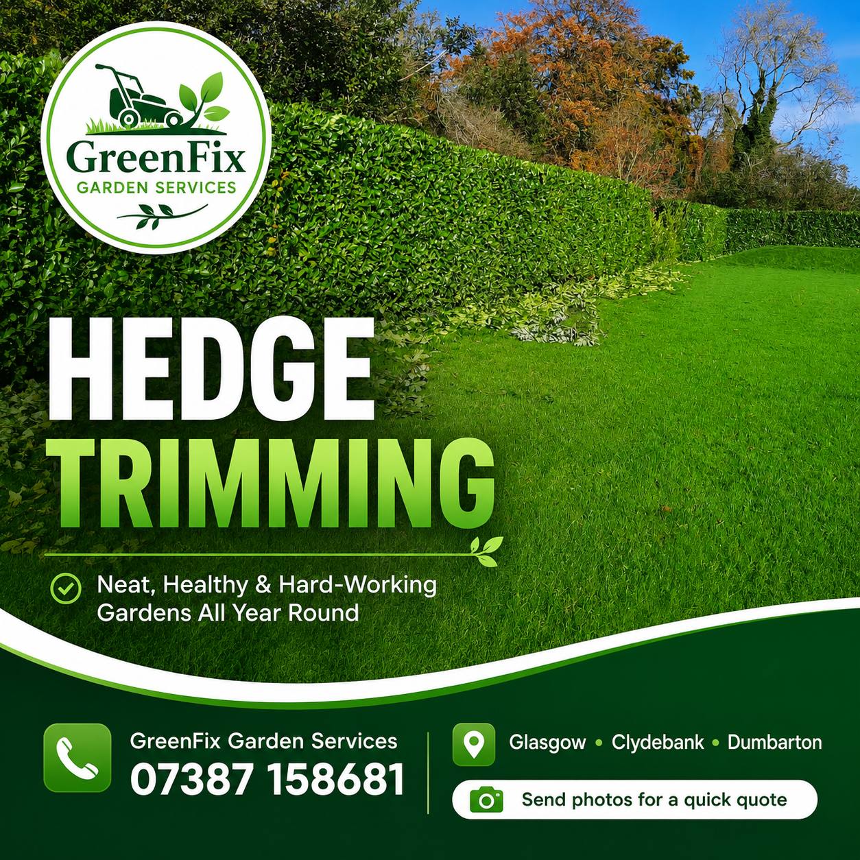 Hedge trimming in autumn Glasgow by GreenFix Garden Services