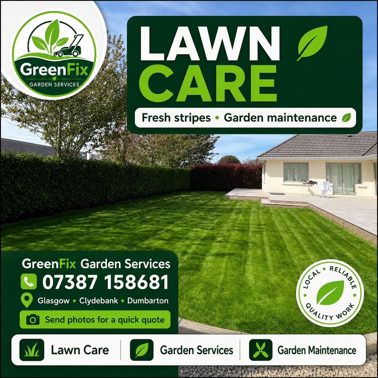 Lawn care with fresh stripes in Glasgow by GreenFix Garden Services