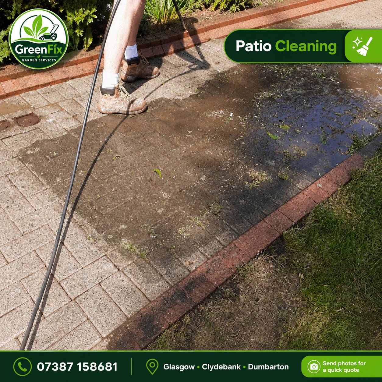 Patio cleaning in action in Glasgow by GreenFix Garden Services