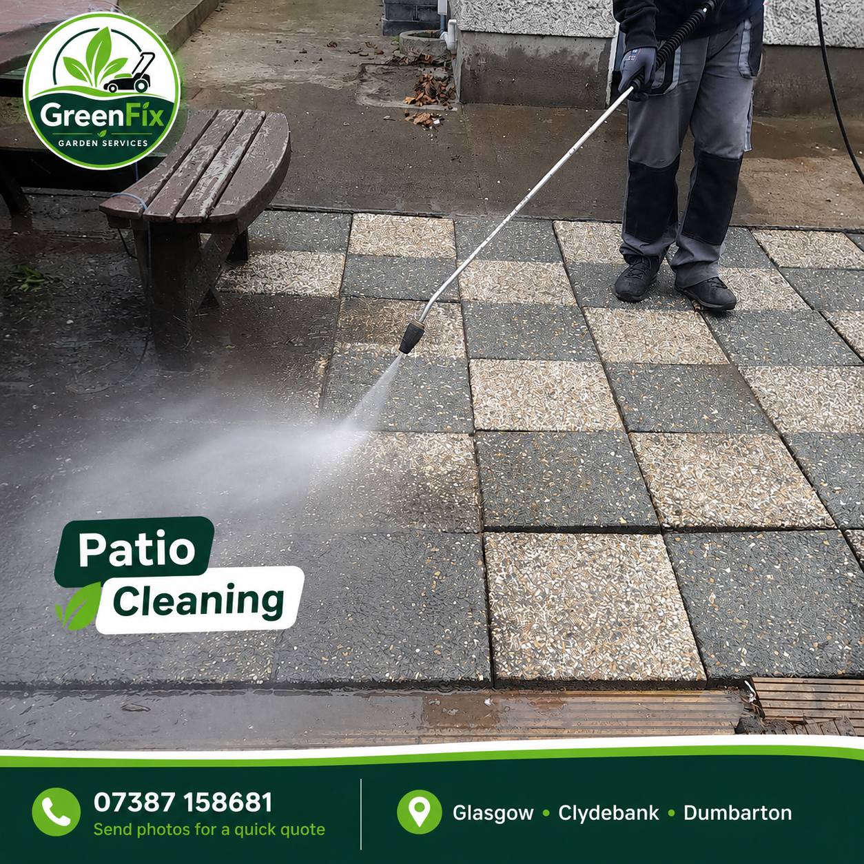 Pressure washing patio slabs in Glasgow by GreenFix Garden Services